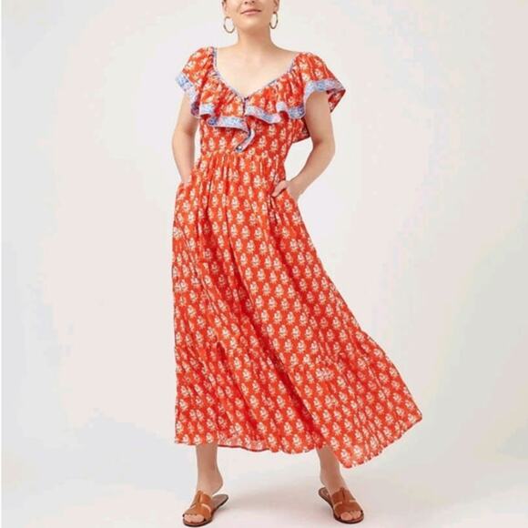 J.Crew Flutter V-neck Maxi in Cerise Cove Red Classic Block Print Dress US 16 - Picture 12 of 12